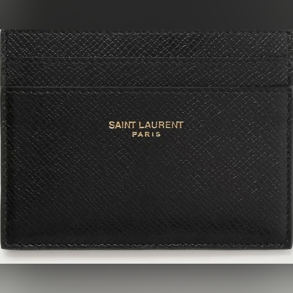 YSL Embossed Gold Leather Card Holder $510 Retail NEW with Dust Cover